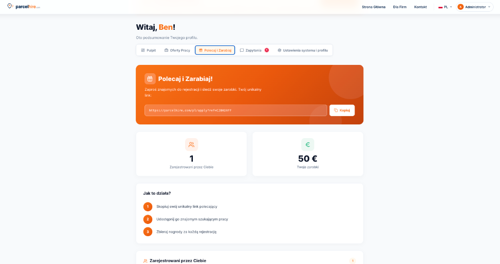 Referral Dashboard Screenshot